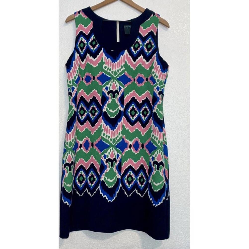 Gabby Skye Geometric Print Sheath Dress Size 12 Green Blue Pink